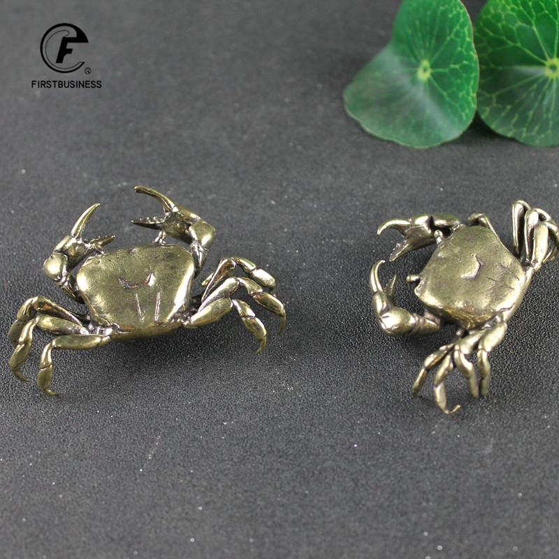 60G Brass Crab Small Statue Ornament Copper Handmade Antique Animal Miniature Figurine Office Desk Decoration Home Decor Craft