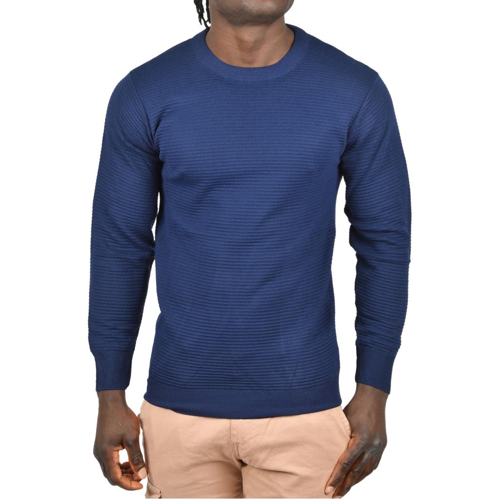 DeepSEA Striped Patterned Crew Neck Slim Cut Knit Sweater 2505492