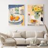 Фрукты Еда Печать Обеденный Натюрморт Плакат Холст Кухня Искусство Живопись Подсолнух Ваза Винные Настенные Картины Для Декора Столовой