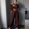 Женский повседневный уличный спортивный костюм 2025 года, осень, с длинным рукавом, однотонная толстовка и брюки