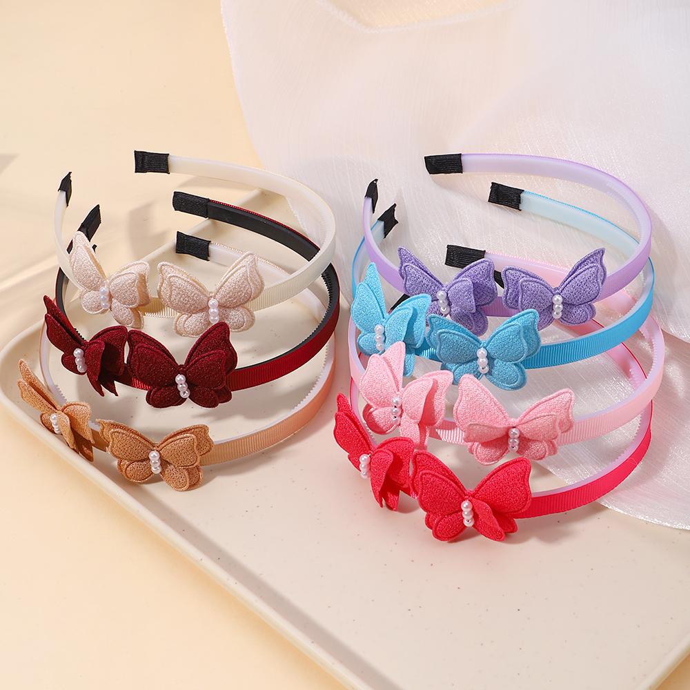1PC Exquisite Butterfly Hairband Simulated Pearl Children's Hair Hoop Daily Hair Binding Lovely Girl Accessories Gift