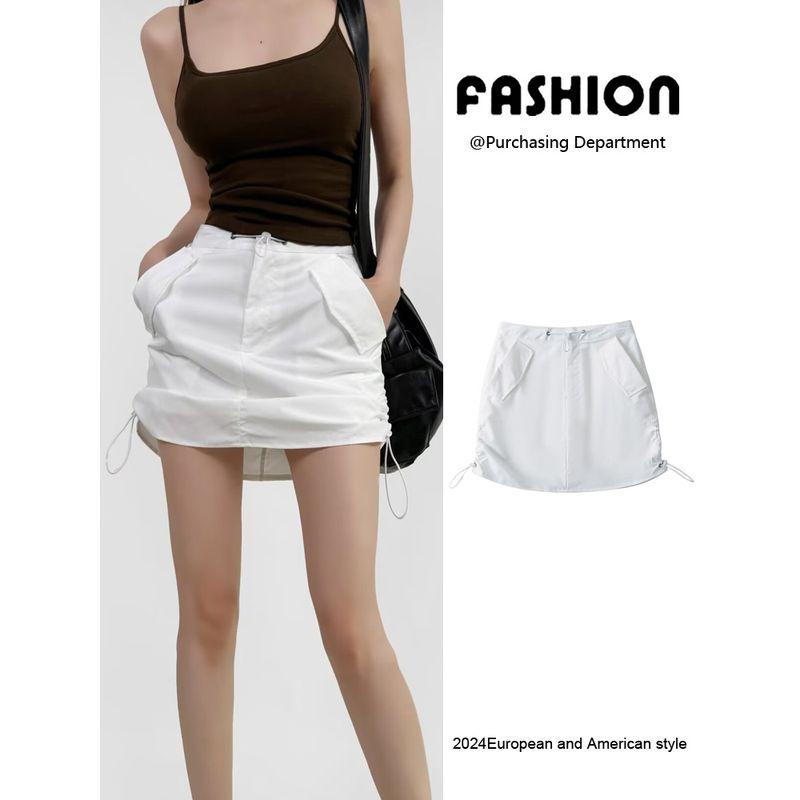 Za2024 Summer New Product Women's Clothes Retro Sexy High Waist Sheath Pocket Side Drawstring Parka Skirt