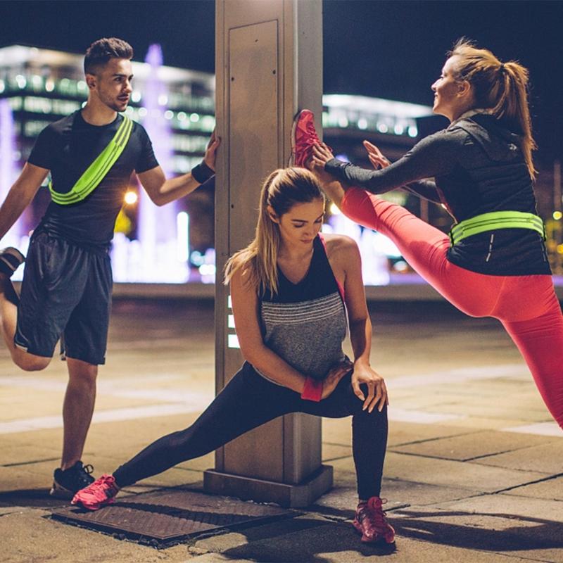 Светоотражающий светящийся пояс Будьте заметны и защищены во время ночных тренировок! Светоотражающий поясной ремень, карман для хранения, нарукавники