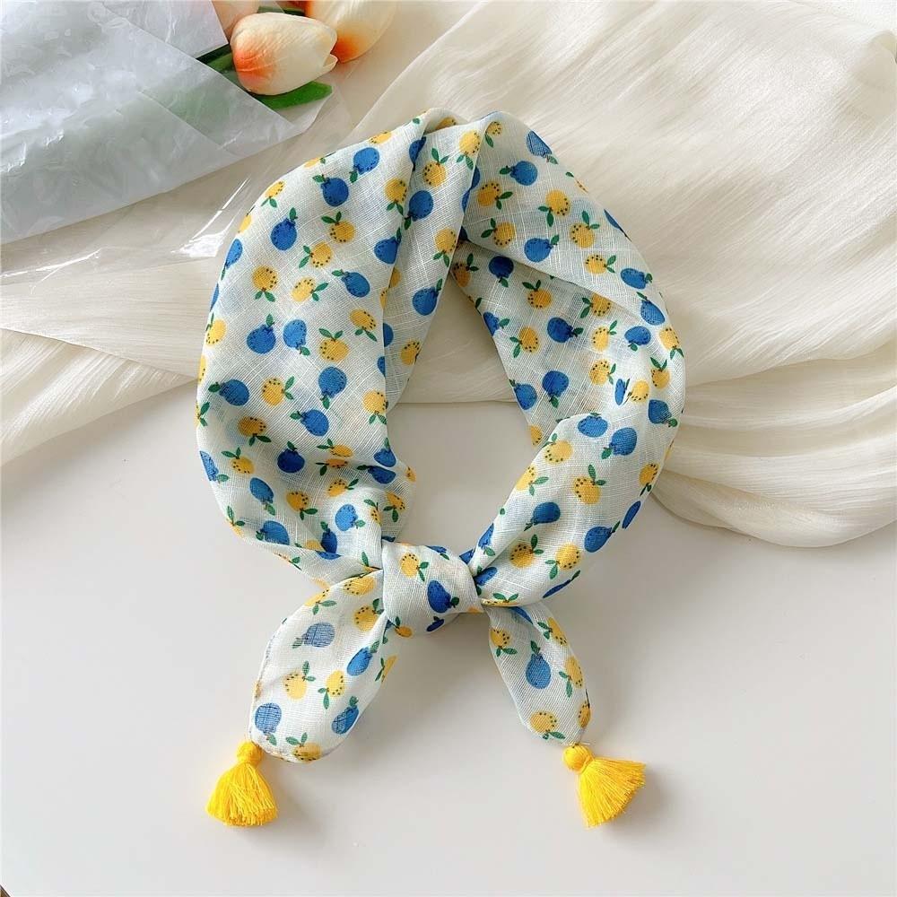 60x60cm Square Scarf Fringed Floral Kerchief Head Wrap Neck Neckerchief Sun-Protection