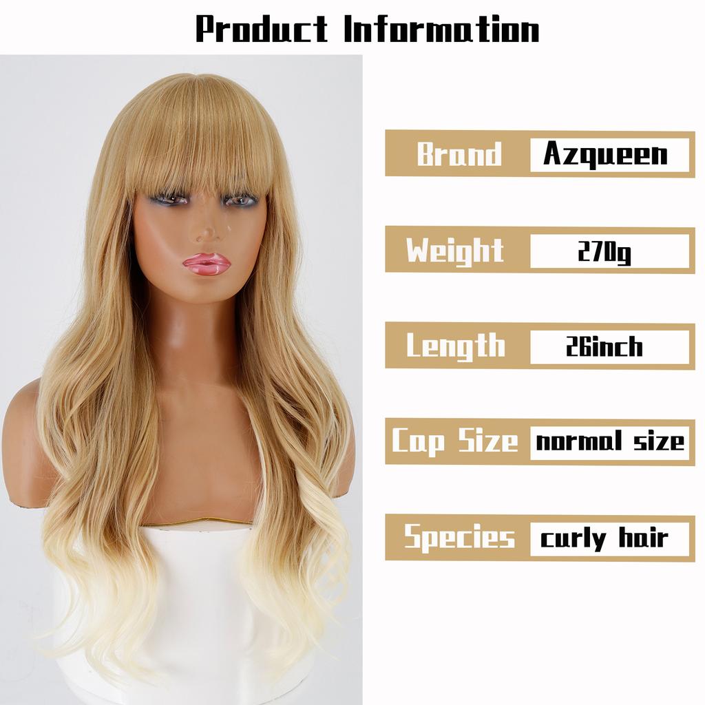 Женский длинный парик с волнистыми волосами с челкой Оранжевый Фиолетовый Коричневый Черный Золотой Жаростойкие синтетические парики Косплей Вечеринка Ежедневно Сью Шиньон