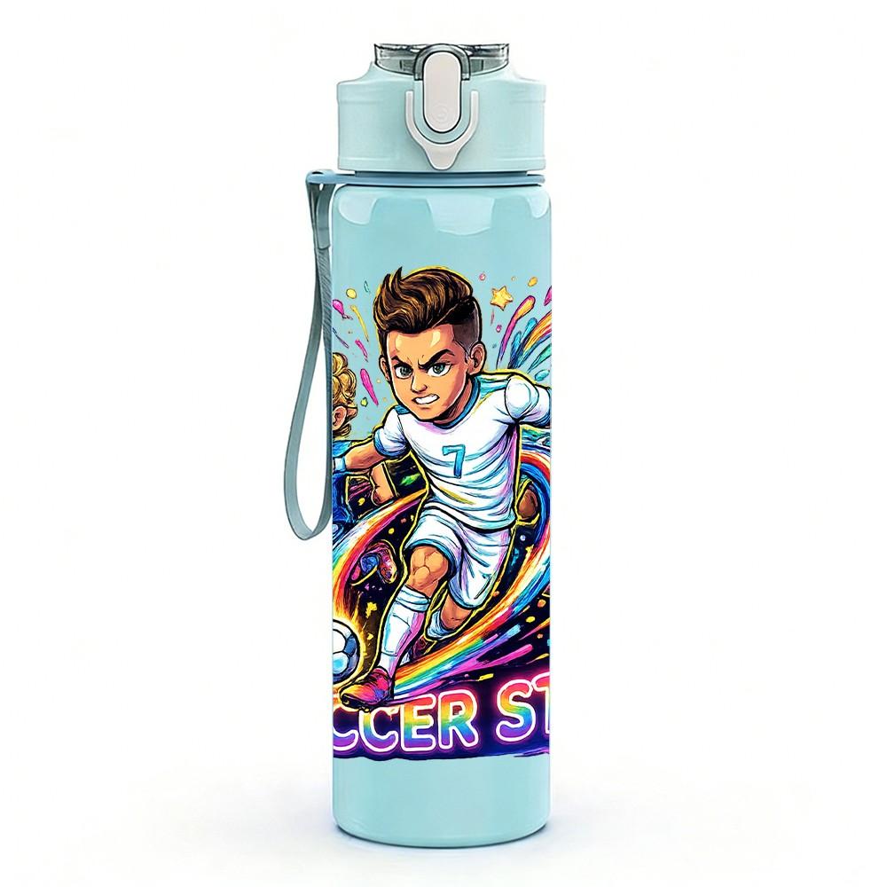 1PC Colorful Amusement Park Character 750ml Color Plastic Sports Water Bottle Leakproof Flip Straw Lid Suitable for Sports Office Home Use