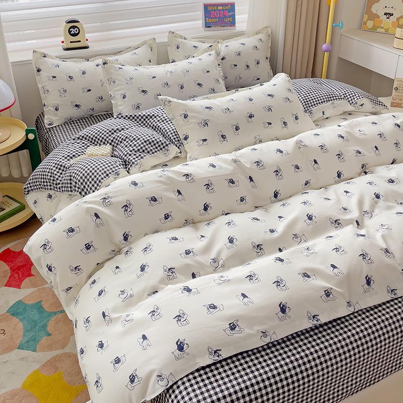 Утолщенный потертый комплект из четырех предметов, осенне-зимний комплект из хлопка из 4 предметов, простыня, пододеяльник, комплект наволочек, постельное белье.