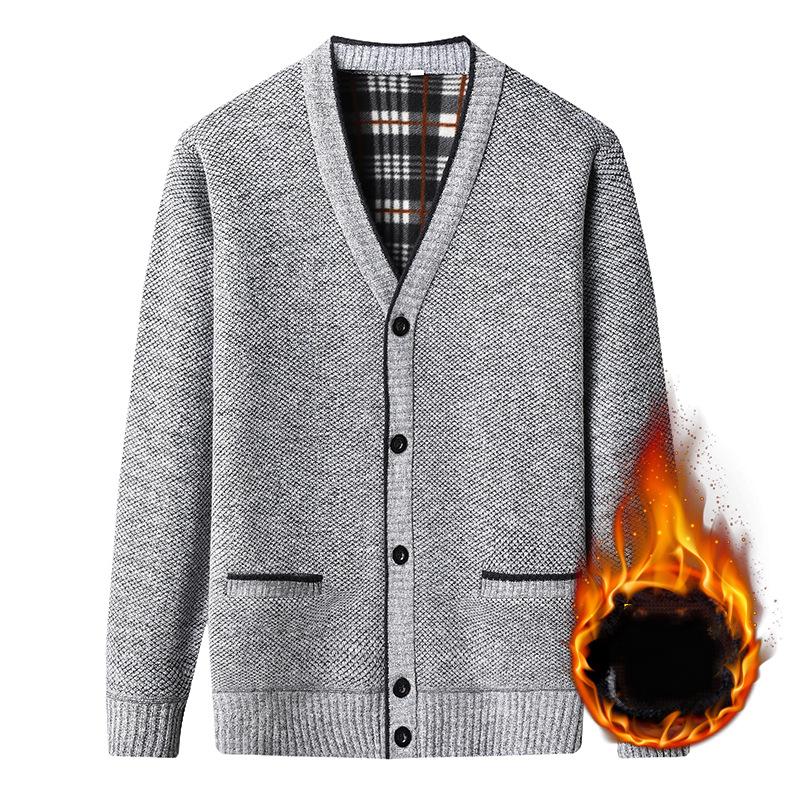 New Autumn And Winter Fashionable Warm Knitted Button Cardigan Sweater Jacket For Men Large Size Solid Color Loose Casual Jacket
