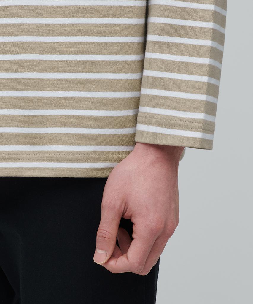 MUSINSA STANDARD Striped Boat Neck Long Sleeve T-Shirt [Beige/Ivory]