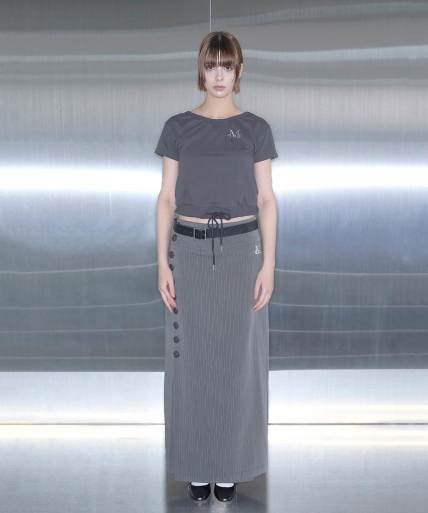 Mucent Tilt Stripe Button Point Long Skirt