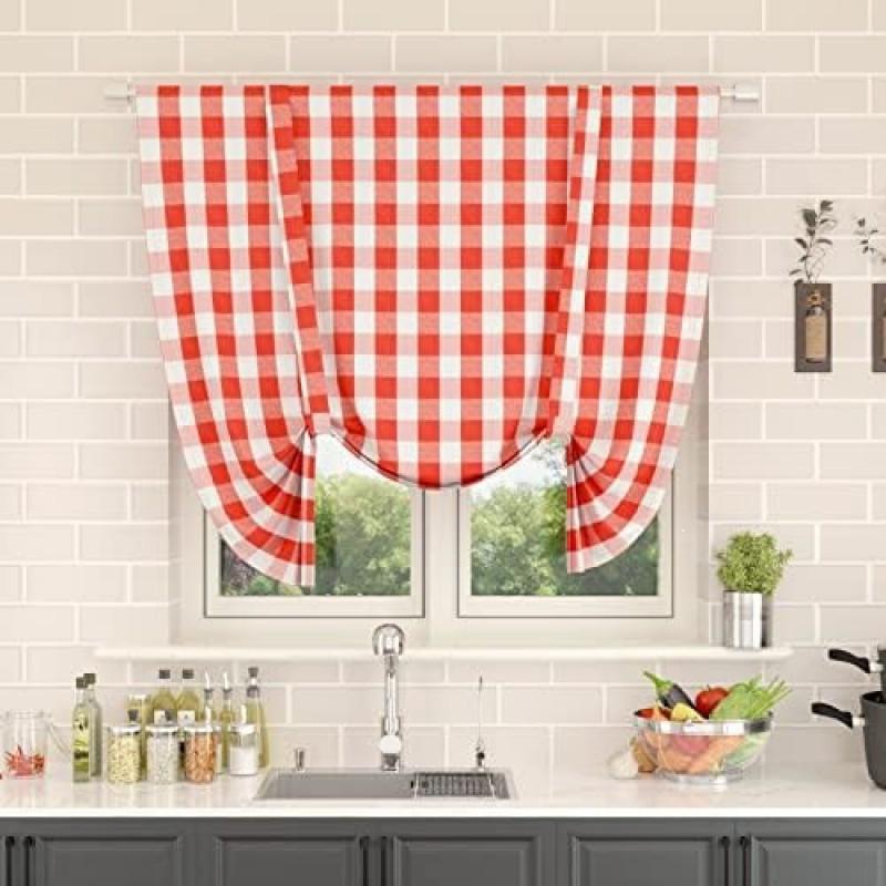 Cotton Blend Plaid Curtains Kitchen Dining Cafe Bathroom Light Blocking Easy Care Modern Minimalist Style