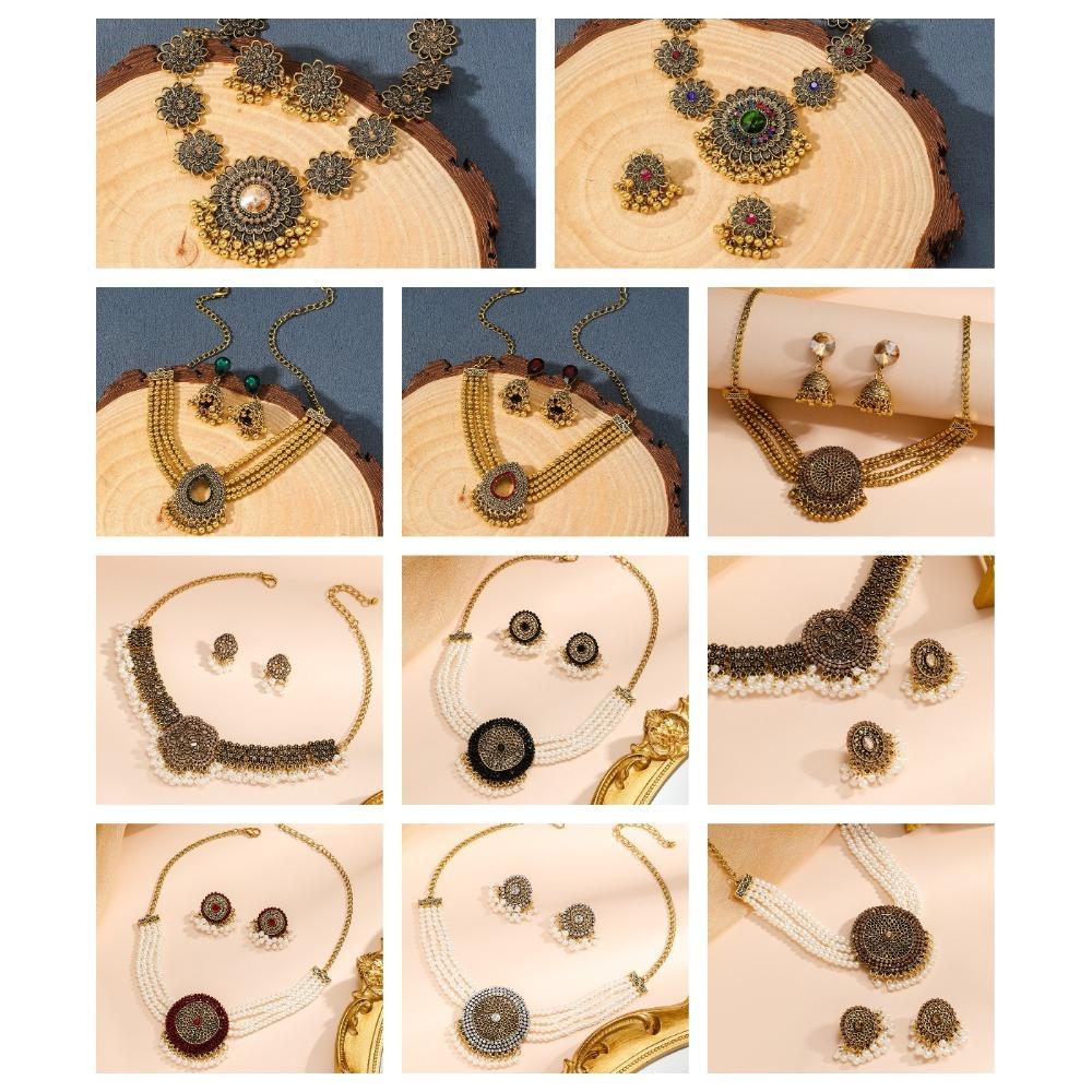 Luxury Retro Jewelry Set Tassel Choker Necklace Set Fashion Rhinestone Necklace Earrings Ladies