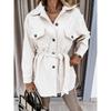 Women S Long Sleeve Solid Color Lapel Button Tie Woolen Coat
