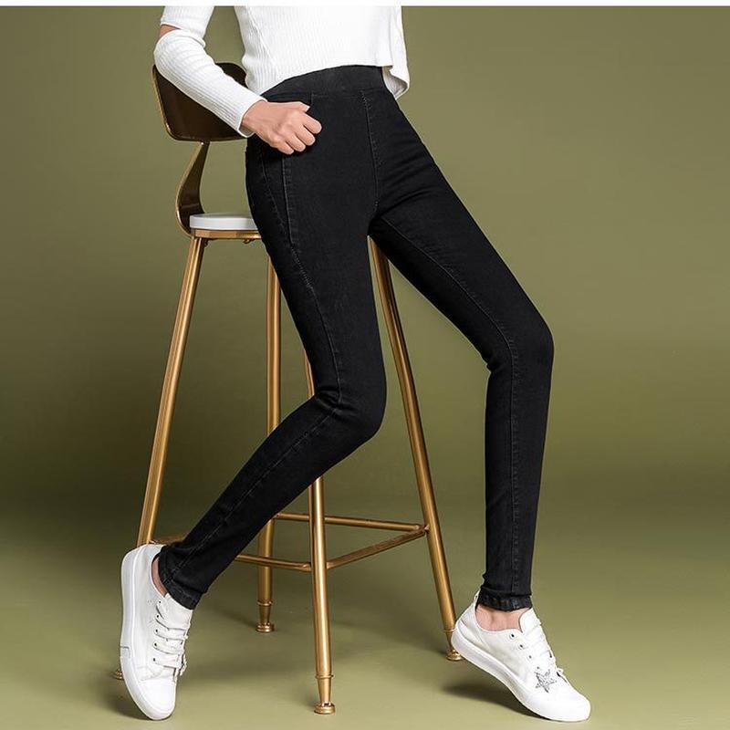 Women's Spring Autumn And Winter Jeans High Waist Large Elastic Waist Elastic Slim Slim Pencil Pants