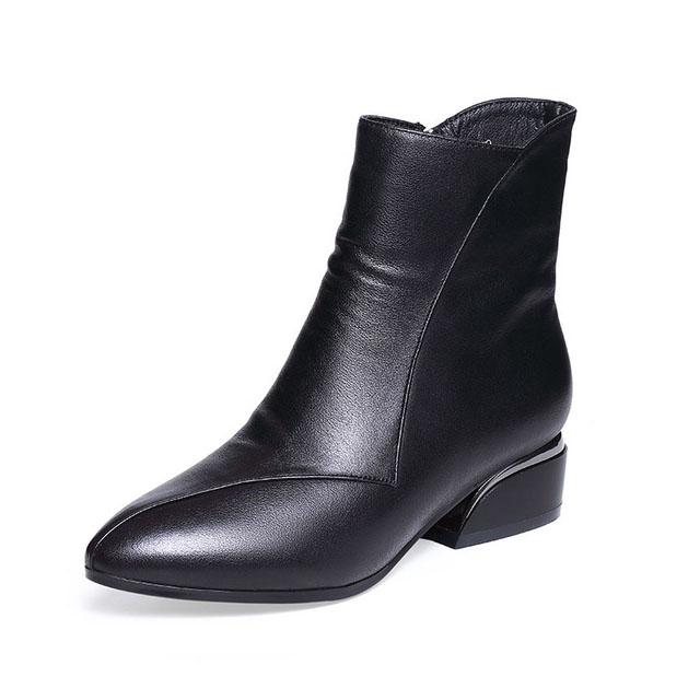 ZANPACE 2024 Модные зимние женские высокие сапоги, сохраняющие тепло, с острым носком, кожаные женские туфли плюс бархатные женские ботильоны на платформе