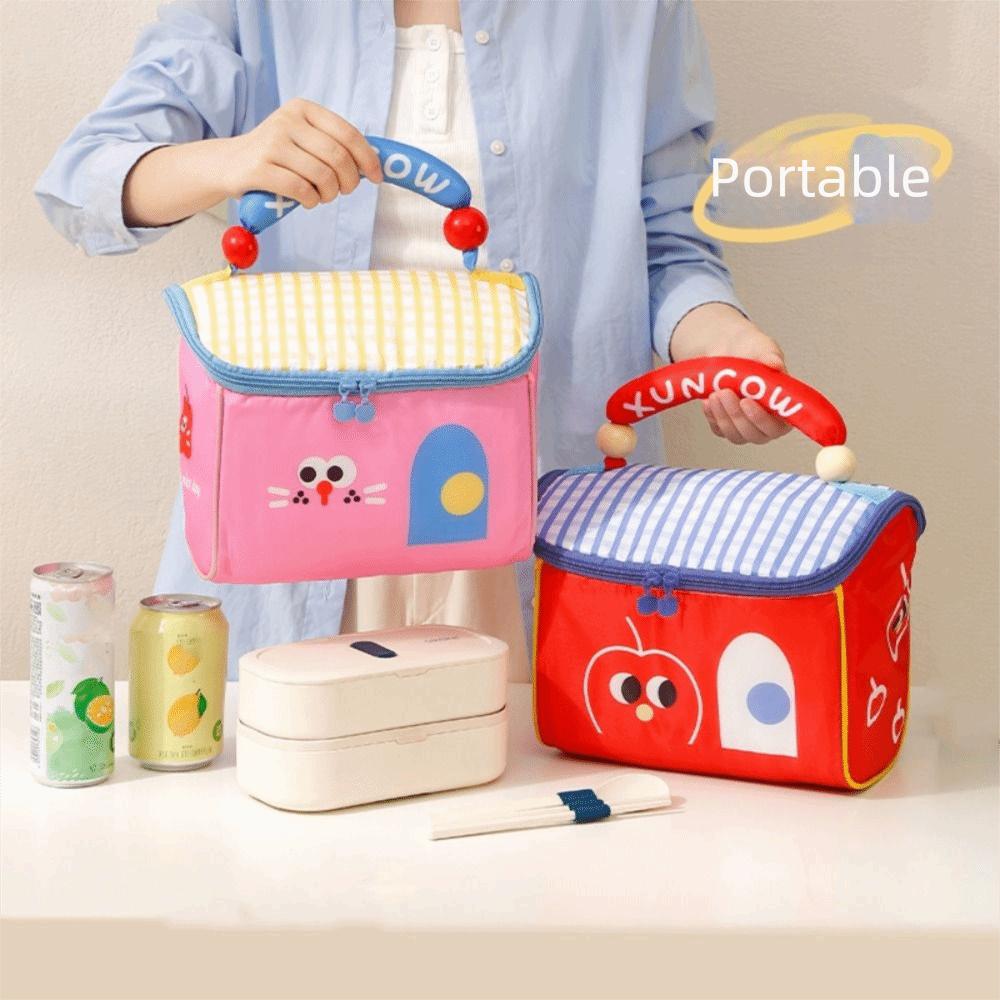 Cute Cartoon Cottage Makeup Bag Large Capacity Multifunctional Lunch Box Bag Insulated Fresh-Keeping Handbag