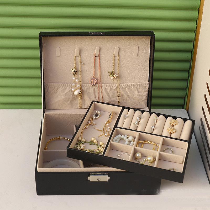 Коробка для хранения украшений Большая вместимость Женские кольца Серьги Ожерелье Браслет Отделка Коробка для украшений Креативная двойная с замками