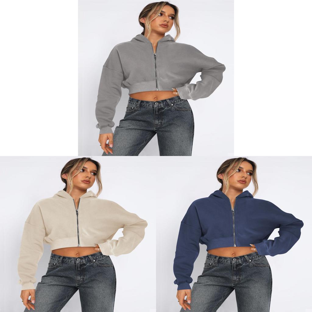 Streetwear Womens Short Sleeve Hoodie With Zipper For Fall Winter Casual Wear
