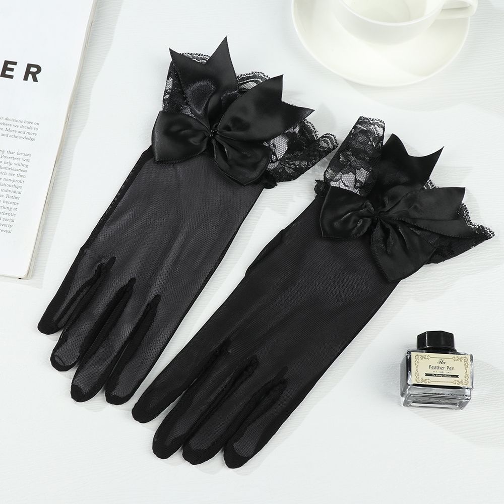 Fashion Bride Bow Lace Gloves Women White Gloves Sunscreen Driving Gloves Marriage Party Accessories
