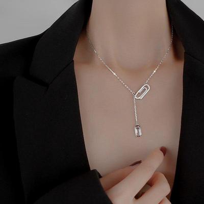 Ожерелье из стерлингового серебра 925 пробы с зажимом для бумаги для женщин, модная геометрическая цепочка для ключицы, ювелирные изделия, подарки S -N751