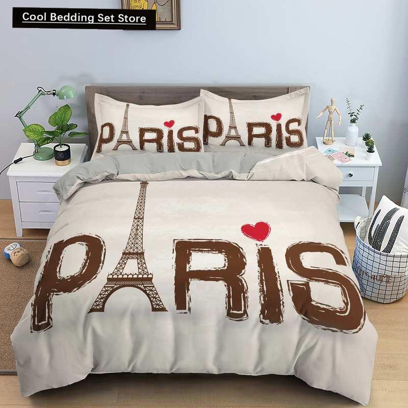 Пододеяльник с изображением парижской башни King Queen Знаменитые здания во Франции Комплект постельного белья для взрослых Розовый Романтический 2/3 шт. Полиэстеровый пододеяльник