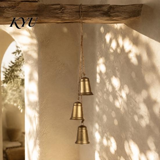 Matte Paint Metal Bell Ornaments Vintage Christmas Bells with Jute Rope, Rustic Hanging Holiday Home Decor String Wind Chime Ornaments, Xmas