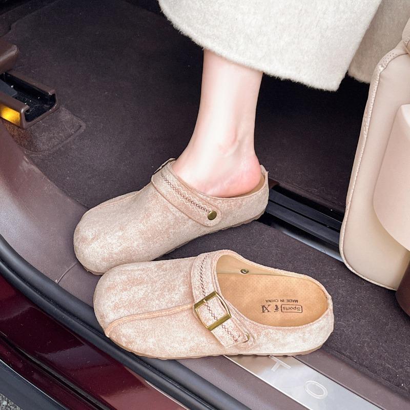 Ретро полушлепанцы на толстой подошве женские осенние новые, женские шлепанцы с закрытым носком для ленивых