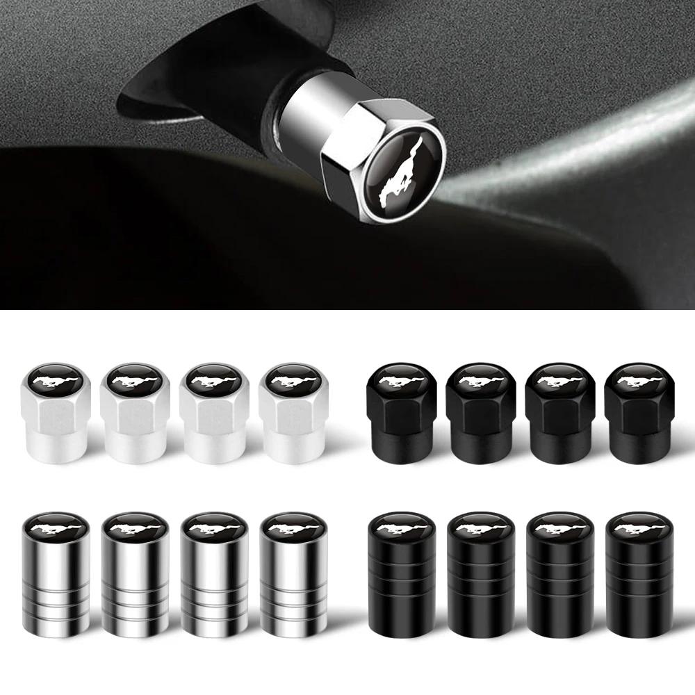 AJZ1 4PCS Car Badge Wheel Tires Valve Caps Tyre Valve Stem Covers For Ford Mustang Shelby Edge Kuga Transit Fiesta Mondeo Ghia