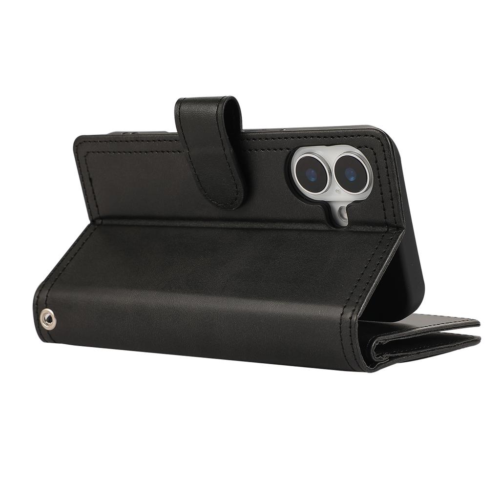 Для iPhone 16 Чехол Магнитный Кошелек из Спилковой Кожи Защитник Телефона с Ремешком на Запястье