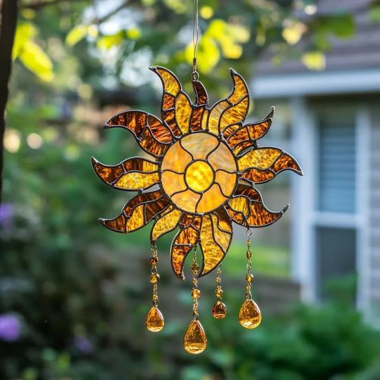 Sun Design Sun Catcher Acrylic Hanging Decoration Stained Glass Inspired Suncatcher Window Decor for Garden or Living Room