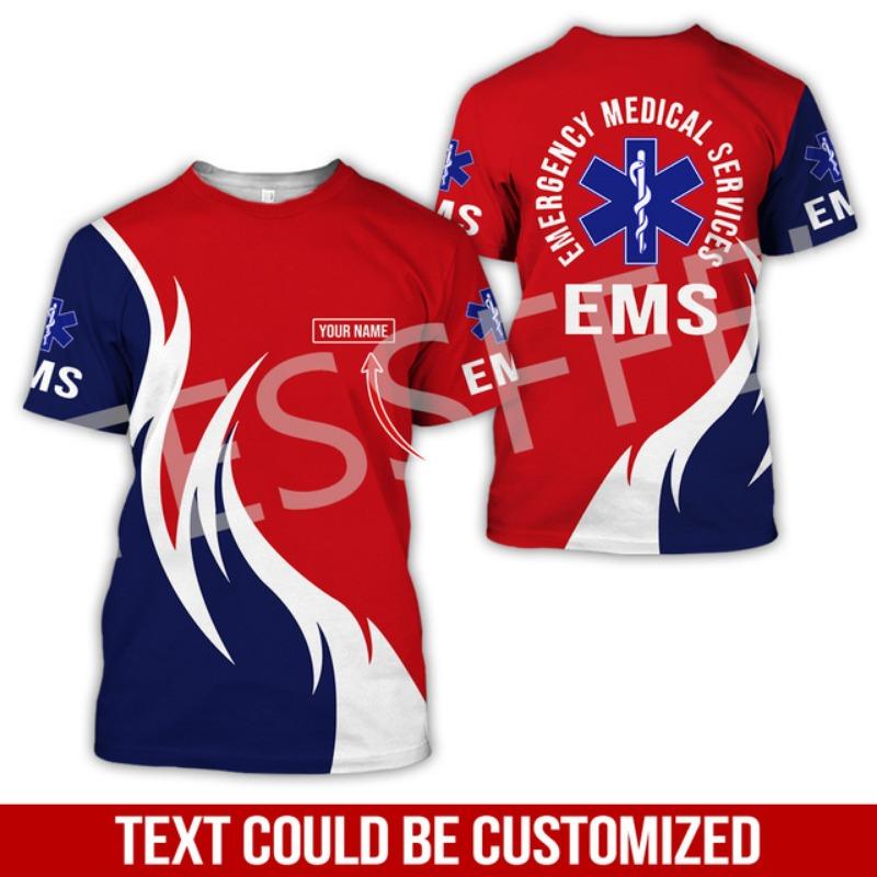 Индивидуальное имя Косплей EMS EMT Медицинский фельдшер Работник Татуировка 3DPrint Лето Harajuku Уличная одежда Короткие рукава Повседневные футболки X4