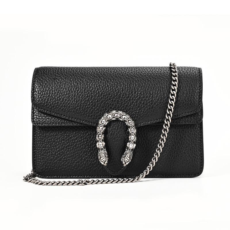 Dionysus Snake Lock Genuine Leather Crossbody Bag – Women's Niche Design, Small Square Chain Envelope Style
