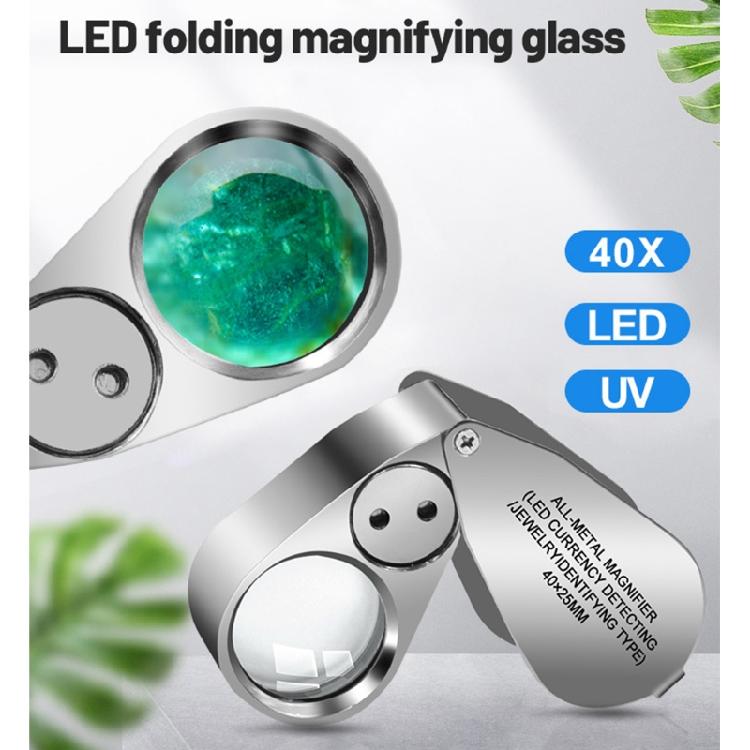 40x Ювелирная лупа Складная увеличительная лупа для ювелирных изделий Глазной увеличитель со светодиодной подсветкой