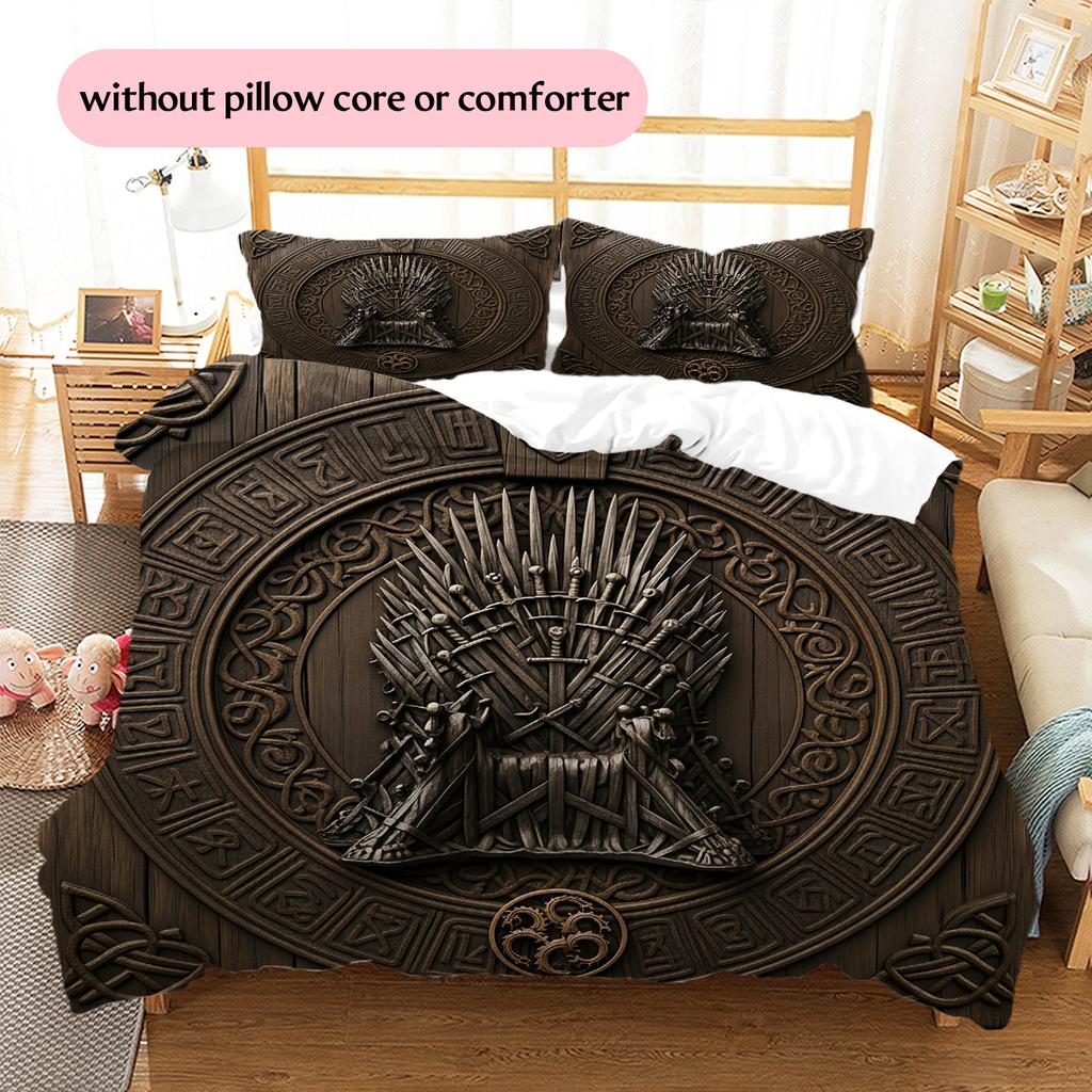 Sword Throne Pattern Bedding Quilt Set Home Decoration Gift (1 * duvet cover + 2 * pillowcase without core)