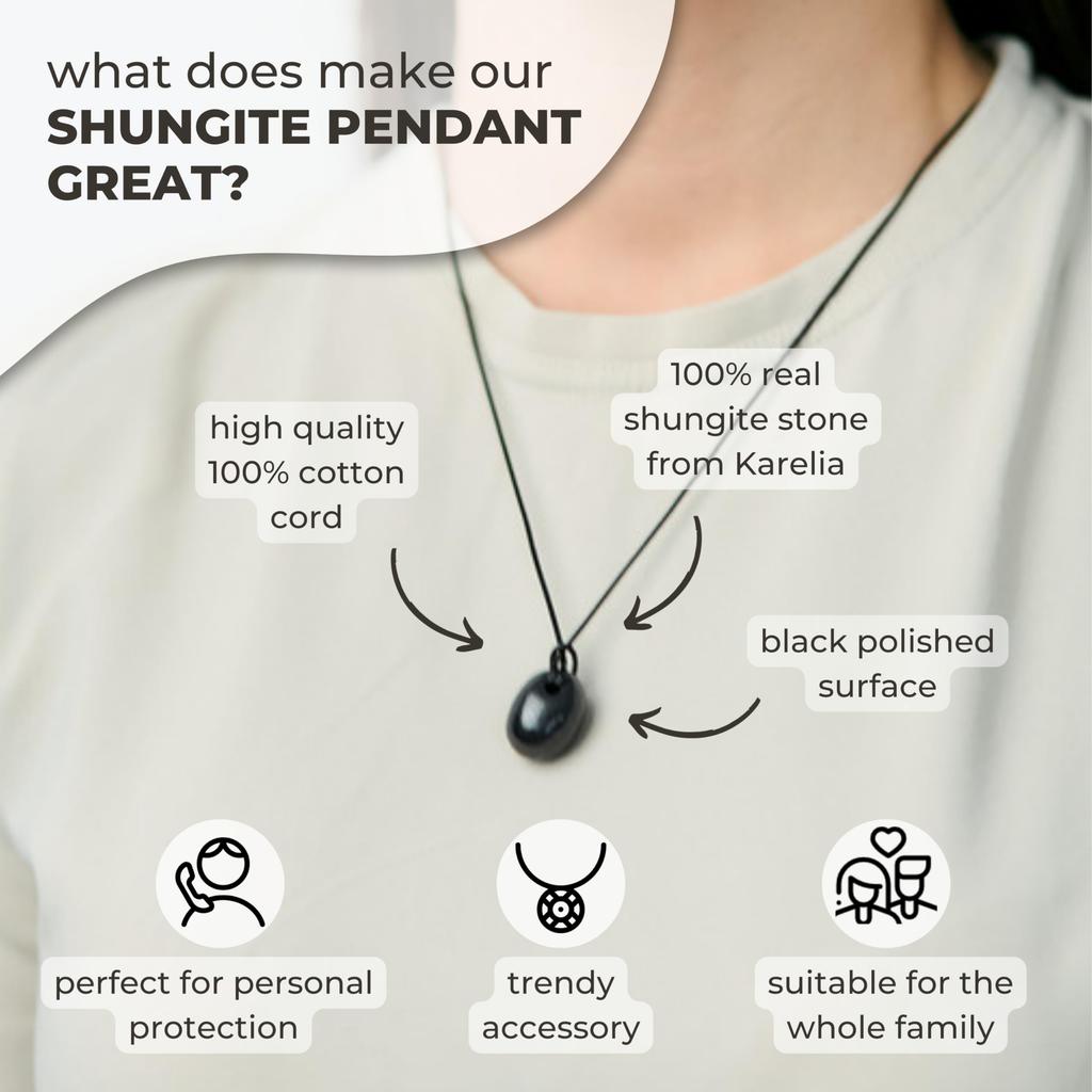Karelian Heritage Shungite Stone Necklace Round Shungite Pendant Amulet Authentic Shungite Jewelry Shungite Protection Necklace Shield Crystal Healing