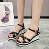 Large Size Wedge Sandals New One-word Buckle with Muffin Thick-soled Cool Slippers Versatile Casual Women's Shoes