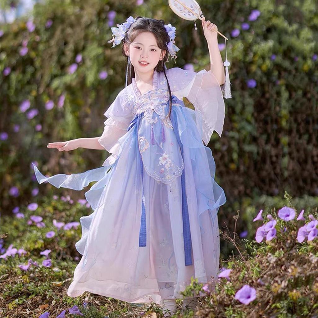 Летнее платье ханьфу в древнем стиле для девочек 2025 года - Костюм принцессы феи династии Тан для весны и осени