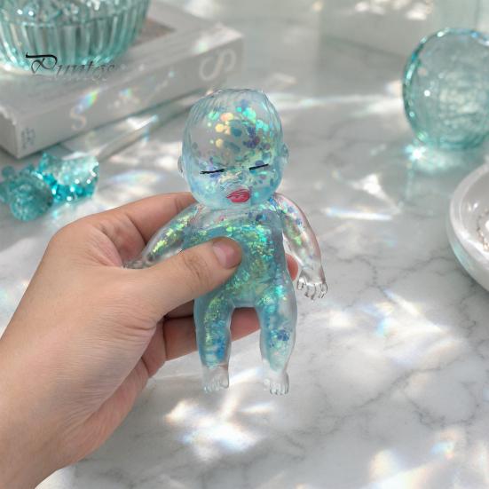 Сквиш-мячик от стресса из ТПЭ с блестками 'Baby', Прозрачная кукла-младенец, Мягкая, эластичная сенсорная игрушка-фиджет, Расслабляющий подарок для взрослых и детей, Сувениры для вечеринки