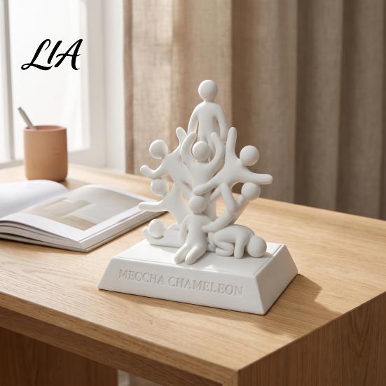 Decorative Countertop Statue 3D Printed Stacked Human Sculpture, Abstract Meccha Chameleon Art Sturdy Lightweight Home Ornament Figurine, Minimalist