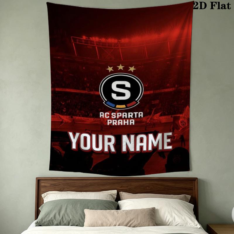 Custom Name Sparta Praha Pattern Wall Tapestry Aesthetic Wall Hanging Printed Fabric Blanket Decorative Tapestries for Bedroom Living Room Home Decor