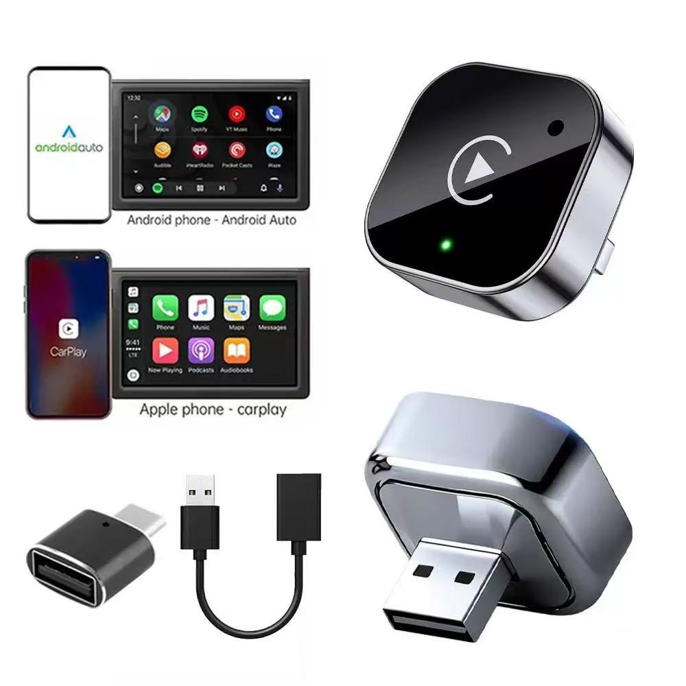 2-в-1 Беспроводной адаптер CarPlay Android Auto USB USB-C Донгл Plug and Play Быстрое автоматическое подключение Без задержек Компактный для автомобильного экрана