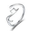 925 Sterling Silver Sticky Cat with Long Tail Finger Ring Women Adjustable Rings