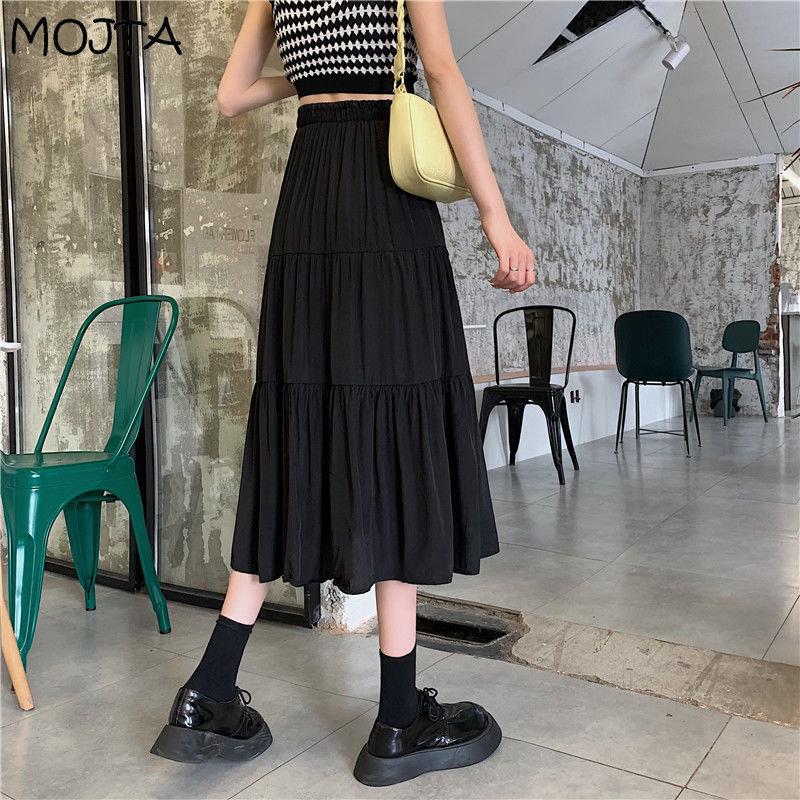 MOJTA Summer Women's High Waist Mid-length A-line Skirt Loose Plus Size Casual Skirt
