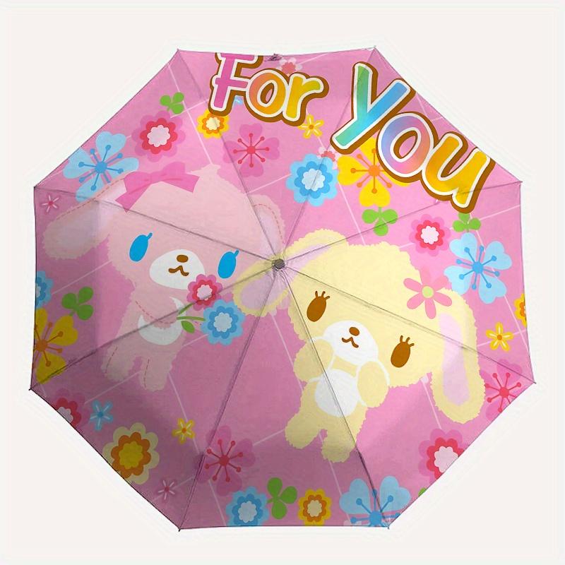 Bunnies, Flowers Automatic Open/Close Umbrella-Cute Umbrella with Cute Design, Portable 3-Fold Compact Umbrella for Men & Women, Halloween C