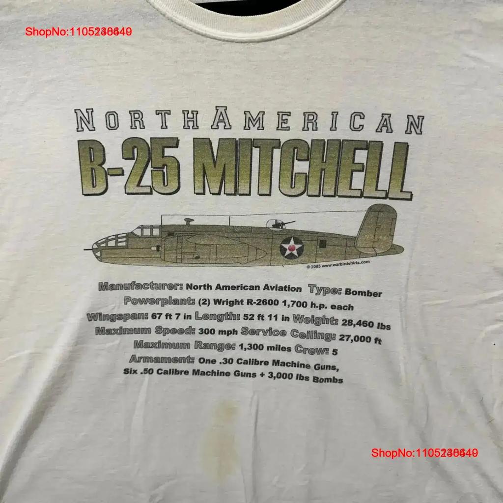 B Mitchell T Shirt Unisexs XL White Airplane Crew Neck Military Aircraft USAF vintage Washed designer clothes streetwear