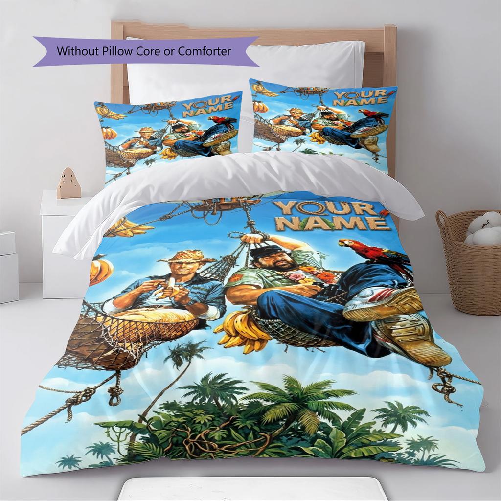 Name Custom Terence Hill and Bud Spencer Pattern Bedding Set Quilt Cover Pillowcase Home Decor Gift (1 * duvet cover + 2 * pillowcase, without core)