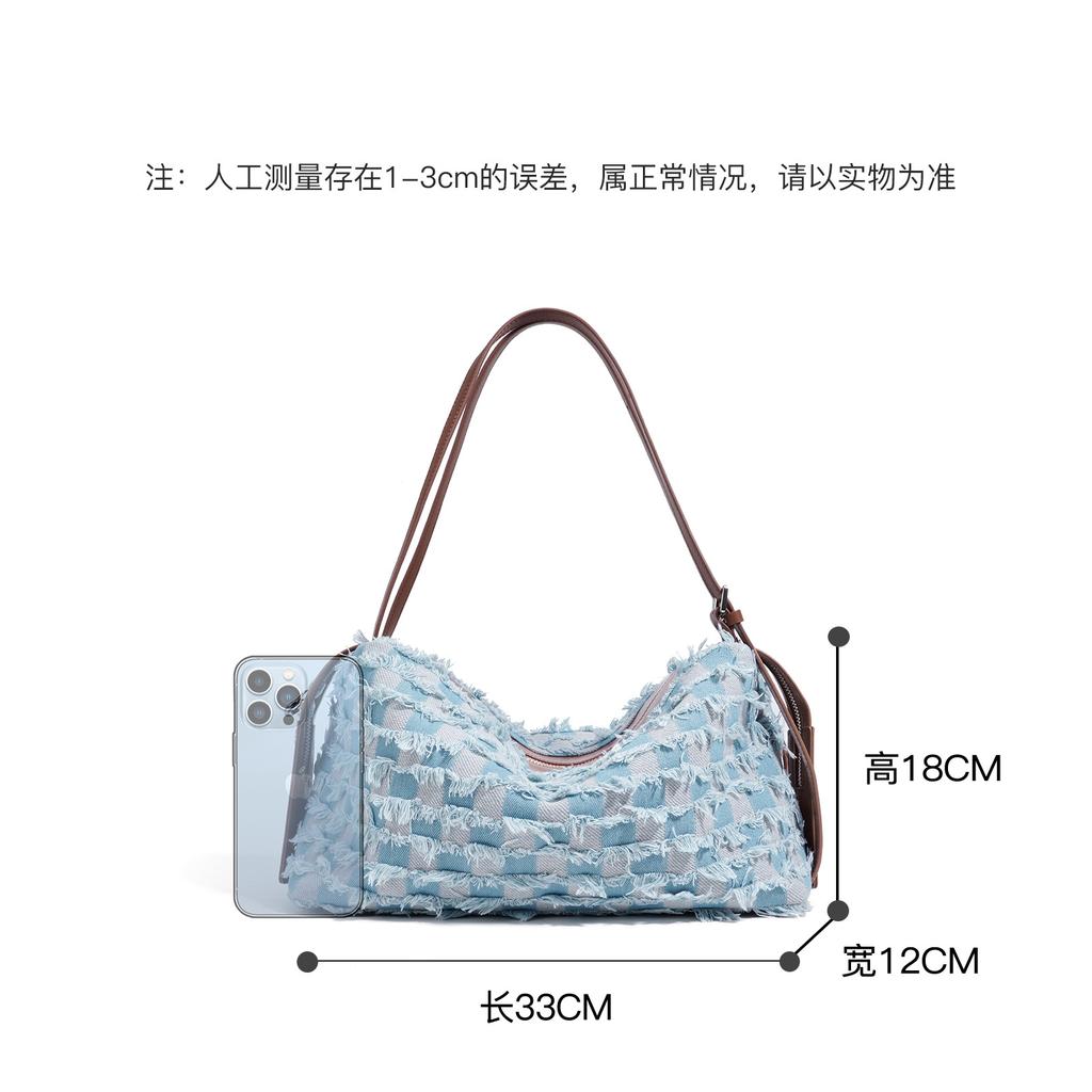 Denim series shoulder bag literary retro handbag leather armpit
