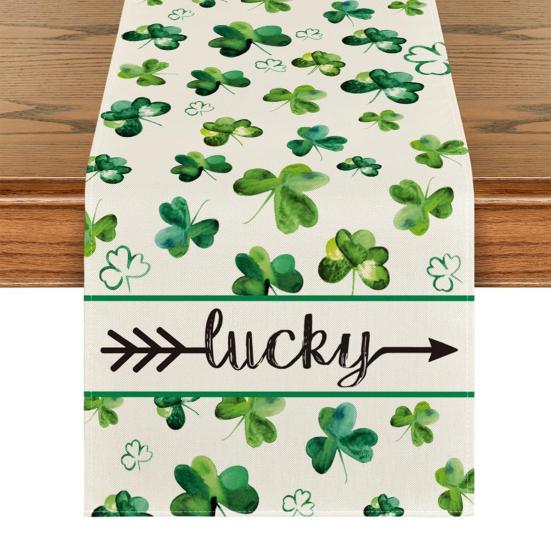 Дорожка для стола на день Св.. Украшение ко Дню Патрика с принтом клевера, легкое в уходе, нескользящее