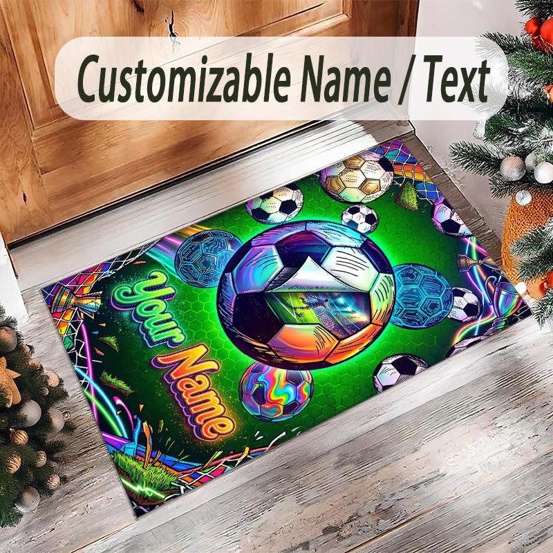 Soccer Theme Crystal Velvet Rug Personalized Custom Name Text Soft Floor Mat Home Decor