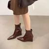Wedge Heel Booties Fall Winter New Pointed Toe Waterproof Rear Zipper Soft Sole Skinny Boots